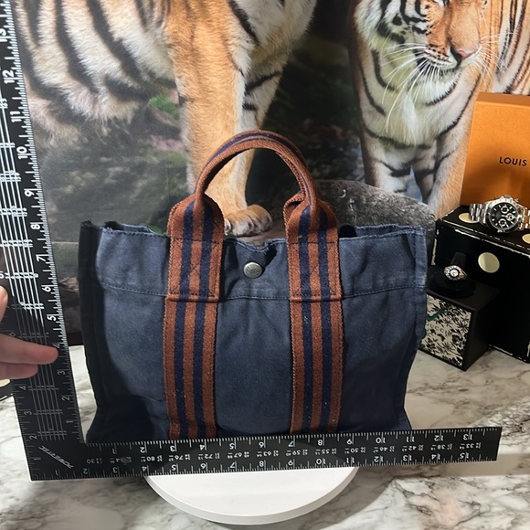 HERMES Fourre Tout PM Navy Canvas GUC - Picture 8 of 14